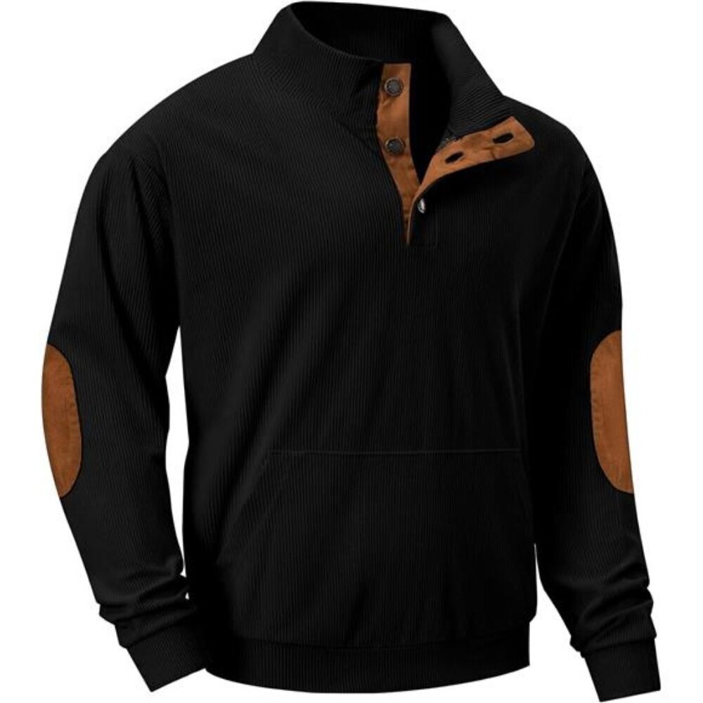 Corduroy Sweatshirt for Men Quarter Button Stand Collar
